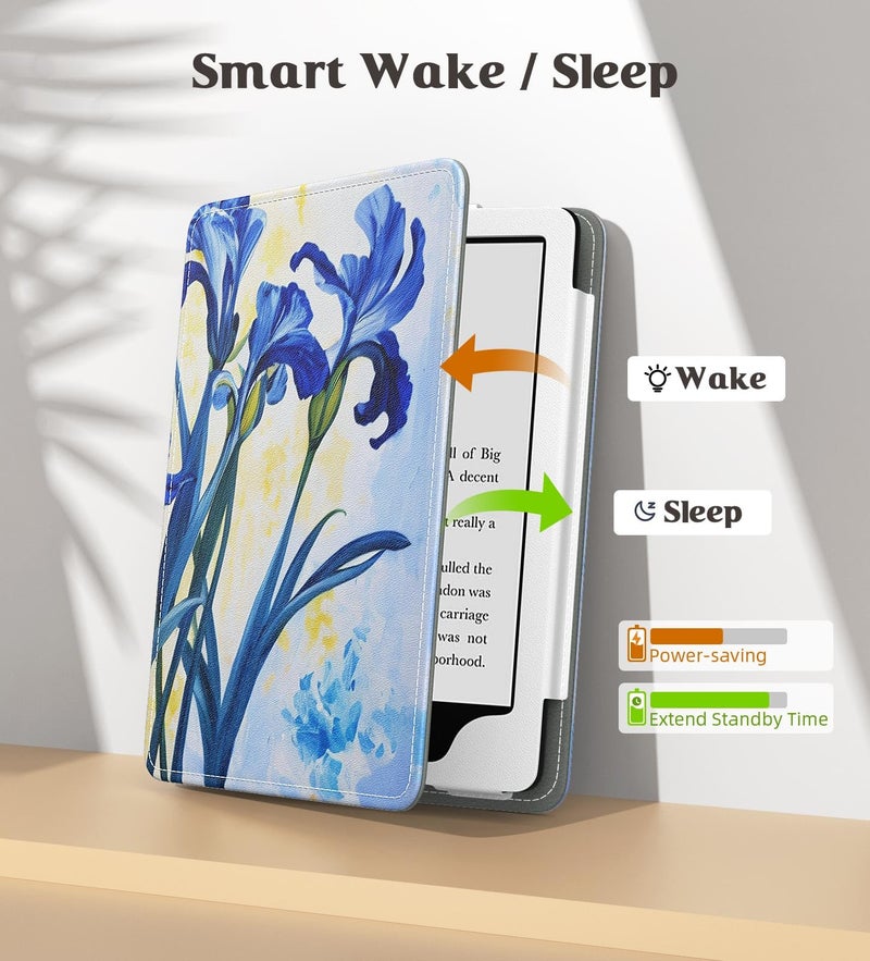 MoKo Case for 7"/6.8" Kindle Paperwhite(12th/11th Generation-2024/2021) and Kindle Colorsoft Signature Edition, Slim PU Shell Cover Case with Auto-Wake/Sleep for Kindle Paperwhite 2024, Blue Iris - Image 5