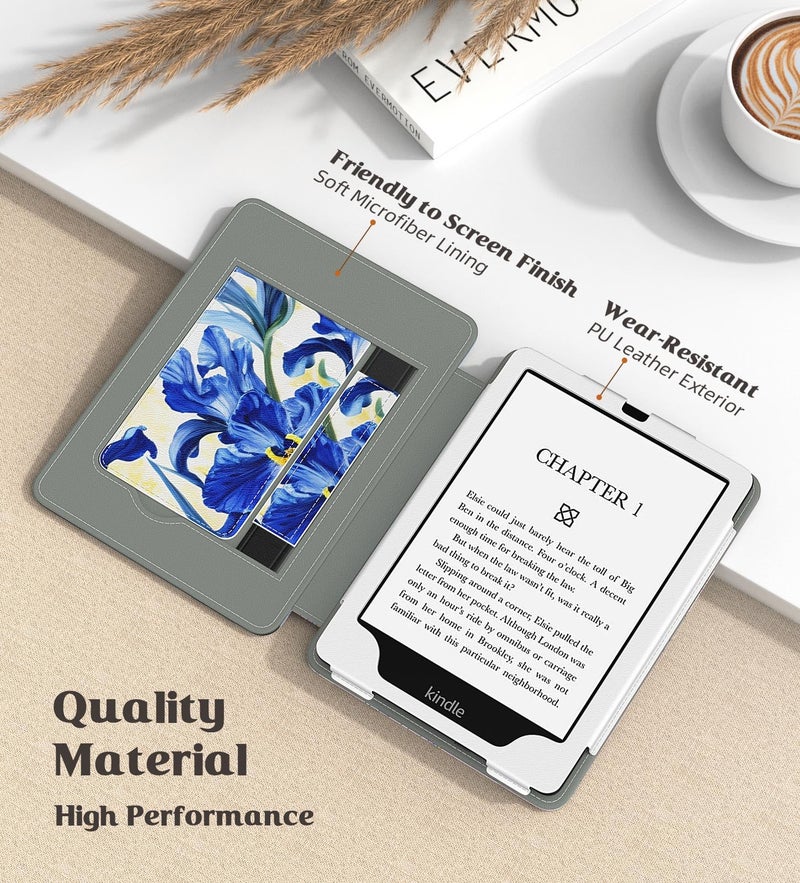 MoKo Case for 7"/6.8" Kindle Paperwhite(12th/11th Generation-2024/2021) and Kindle Colorsoft Signature Edition, Slim PU Shell Cover Case with Auto-Wake/Sleep for Kindle Paperwhite 2024, Blue Iris - Image 4