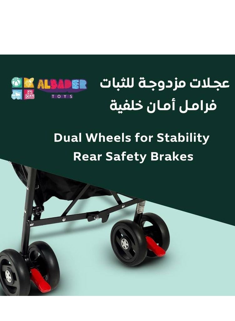 AL BADER Baby Stroller With Adjustable Canopy, Lightweight Foldable Design With Padded Seat And Safety Harness, Dual Wheels With Rear Brakes, Soft Grip Handles, Large Storage Basket, Comfortable Pushchair For Travel And Daily Use In Multiple Colors - Image 4