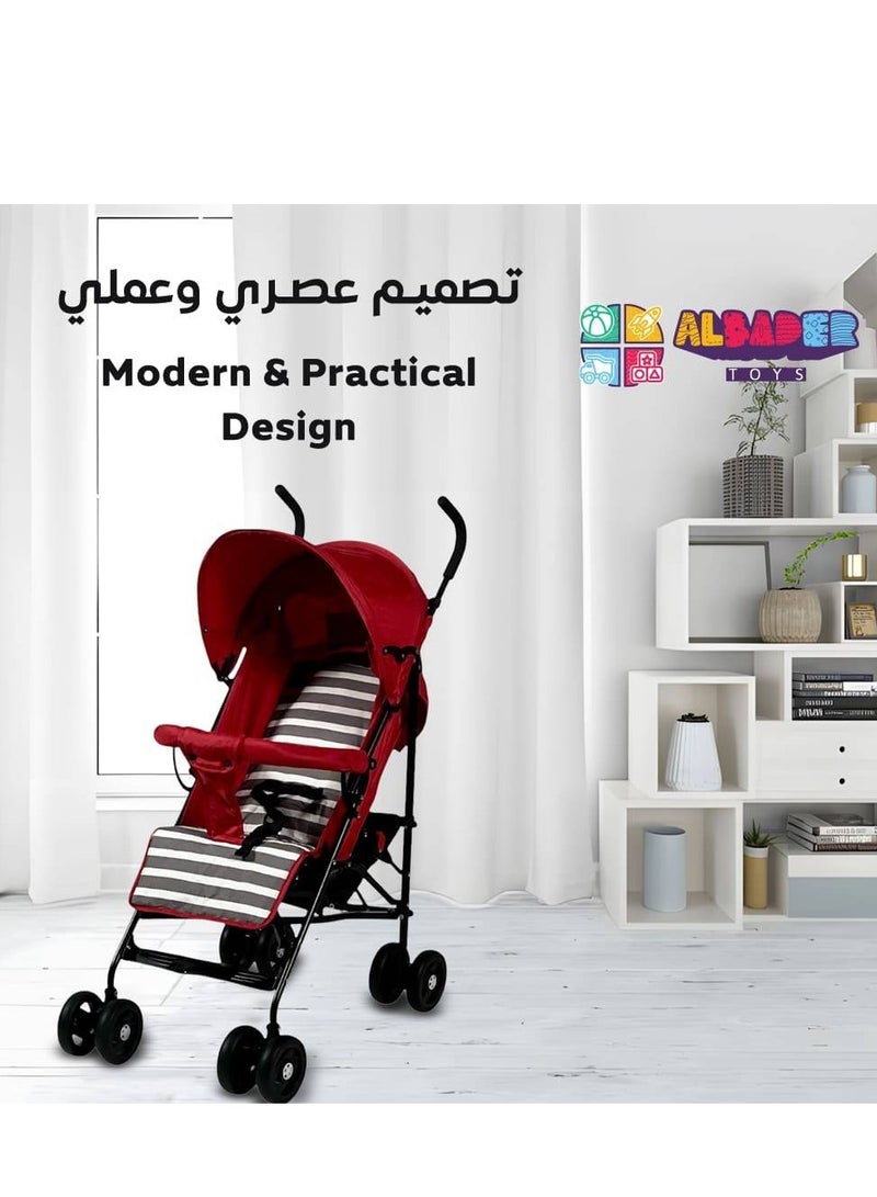 AL BADER Baby Stroller With Adjustable Canopy, Lightweight Foldable Design With Padded Seat And Safety Harness, Dual Wheels With Rear Brakes, Soft Grip Handles, Large Storage Basket, Comfortable Pushchair For Travel And Daily Use In Multiple Colors - Image 3