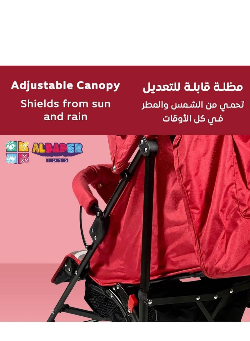 AL BADER Baby Stroller With Adjustable Canopy, Lightweight Foldable Design With Padded Seat And Safety Harness, Dual Wheels With Rear Brakes, Soft Grip Handles, Large Storage Basket, Comfortable Pushchair For Travel And Daily Use In Multiple Colors - Image 5