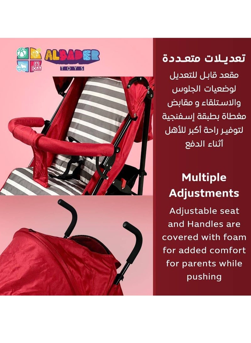 AL BADER Baby Stroller With Adjustable Canopy, Lightweight Foldable Design With Padded Seat And Safety Harness, Dual Wheels With Rear Brakes, Soft Grip Handles, Large Storage Basket, Comfortable Pushchair For Travel And Daily Use In Multiple Colors - Image 2