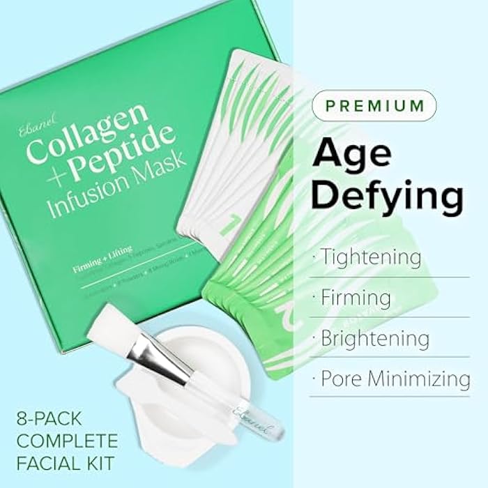 Ebanel Collagen Peptides Wash-Off Face Mask Set, 8 Pack Instant Skin Tightening and Lifting Masks, Brightening Face Mask with Niacinamide, Glutathione, Hyaluronic Acid, Vitamin C, Cica, B5, Albumen - Image 2