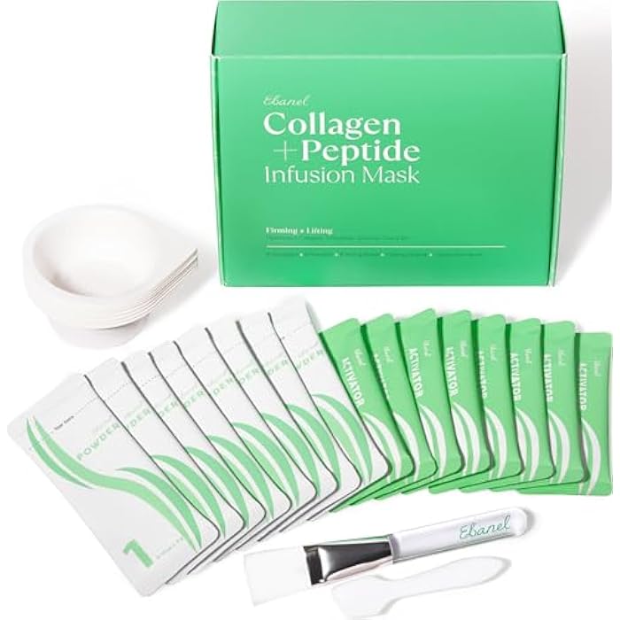 Ebanel Collagen Peptides Wash-Off Face Mask Set, 8 Pack Instant Skin Tightening and Lifting Masks, Brightening Face Mask with Niacinamide, Glutathione, Hyaluronic Acid, Vitamin C, Cica, B5, Albumen - Image 1