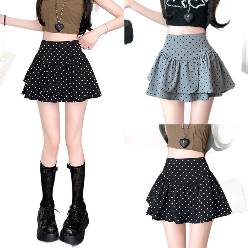 High Waist Polka Dot A-Line Mini Skirt - Image 5