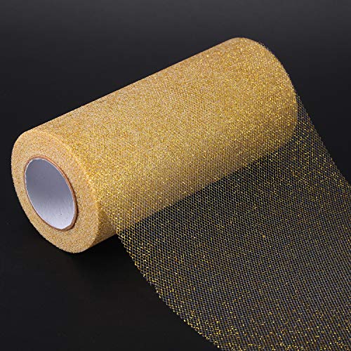 Senkary Glitter Tulle Roll Sparkling Tulle Ribbon Fabric Spool for Wedding Decoration Gift Wrapping, 6 Inch by 25 Yards (Gold) - Image 2