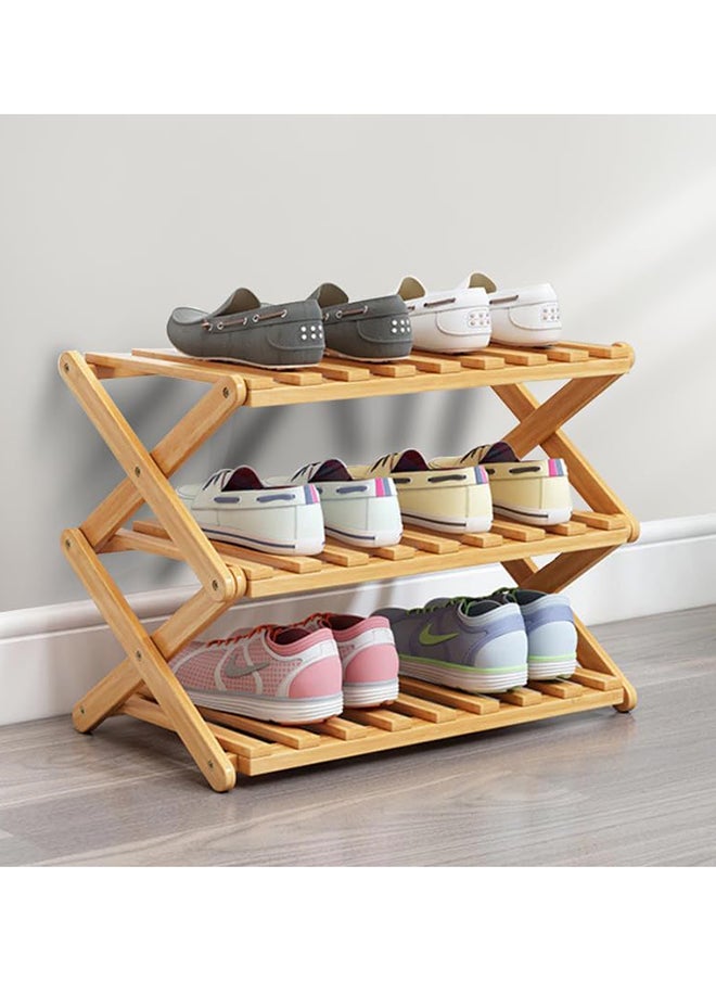 Home Pro Foldable 3-Tier Bamboo Shoe Rack Multipurpose,Shoe Shelf Holder Free Standing Shoe Rack
