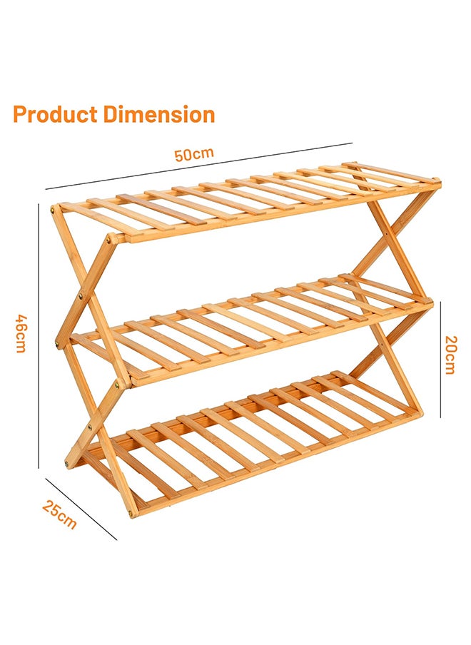 Home Pro Foldable 3-Tier Bamboo Shoe Rack Multipurpose,Shoe Shelf Holder Free Standing Shoe Rack