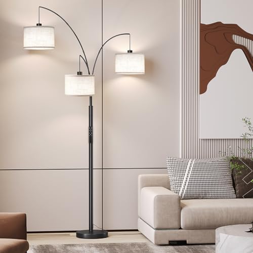 SUNMORY 3 Lights Floor Lamp with Remote Control and 3 Stepless Dimmable Bulbs, 78" Tall Standing Lamp with Hanging Drum Shade & Heavy Base, Modern Arc Floor Lamps for Living Room, Bedroom, Office - Image 5