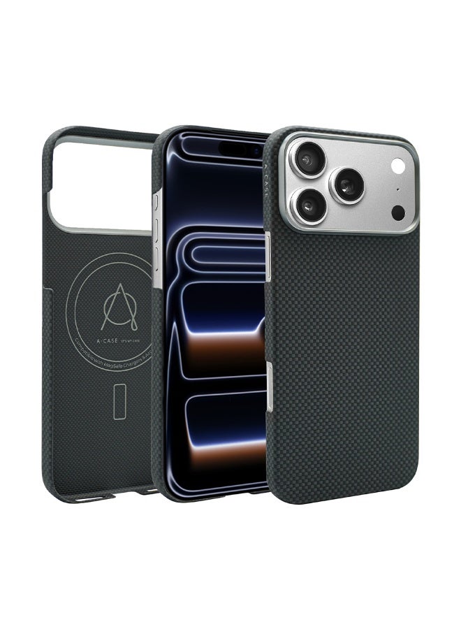 A-Case It’s My Case Desen Series Premium Aramid Fiber Protective Case for iPhone 17 Pro – Ultra Slim Lightweight Military-Grade Durable Case – MagSafe Compatible – 3D Grip Non-Slip Design – Black - Image 1