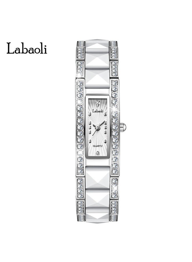 Labaoli New Arrival Ceramic Square Women Watch Full Rhinestone Bezel Rose Gold Bracelet 30M Waterproof Quartz Wristwatch - Image 1