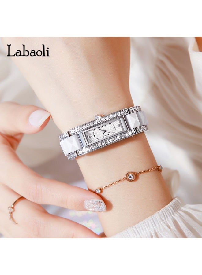 Labaoli New Arrival Ceramic Square Women Watch Full Rhinestone Bezel Rose Gold Bracelet 30M Waterproof Quartz Wristwatch - Image 2