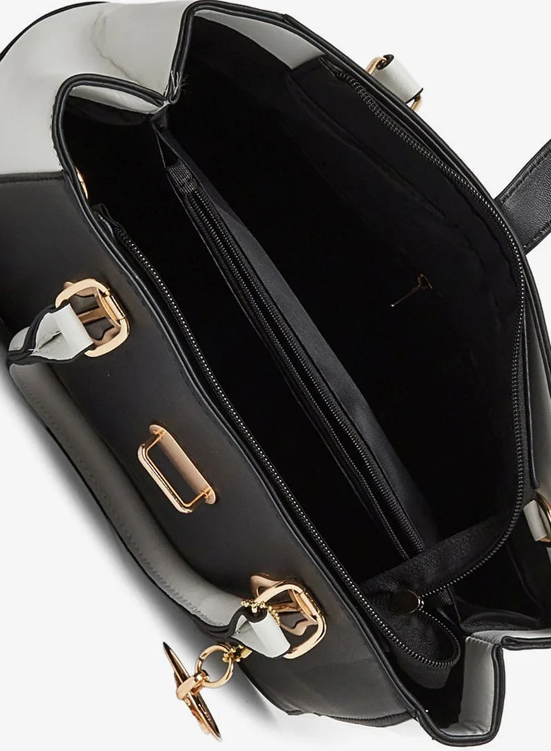 Take Two  Black Color Block Handbag with Drop Charm for Women | Best Price UAE