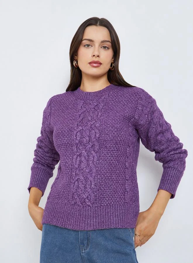 Purple Cable Knit Sweater