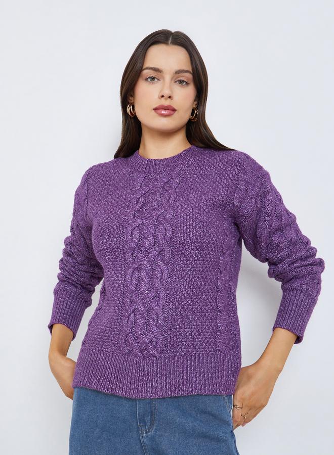 Styli Purple Cable Knit Sweater - Image 1