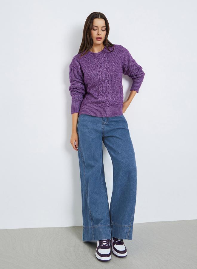Styli Purple Cable Knit Sweater - Image 2