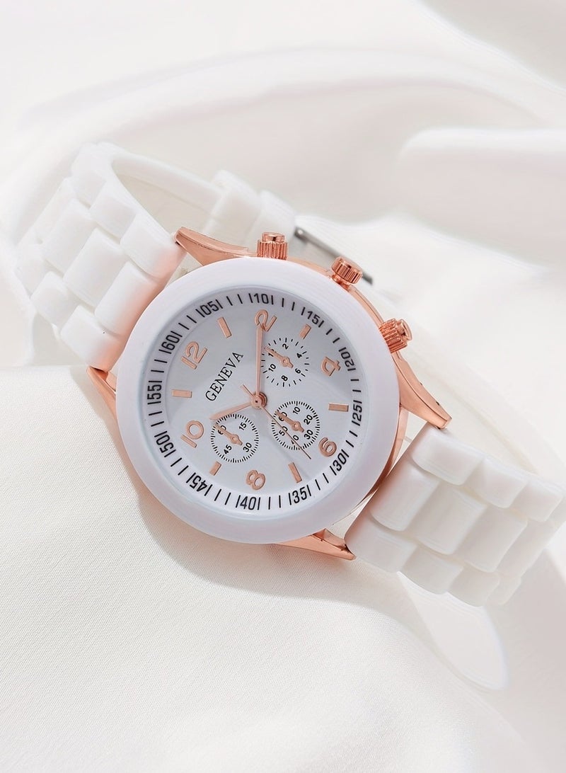 Geneva [2025 New Design]Ladies Watch Fashionable Women Quartz Diamond Wristwatch Classic Simple Watches Business Decoration Bangle Bracelet Necklace Ring Earring Girl Gift Set - Image 4