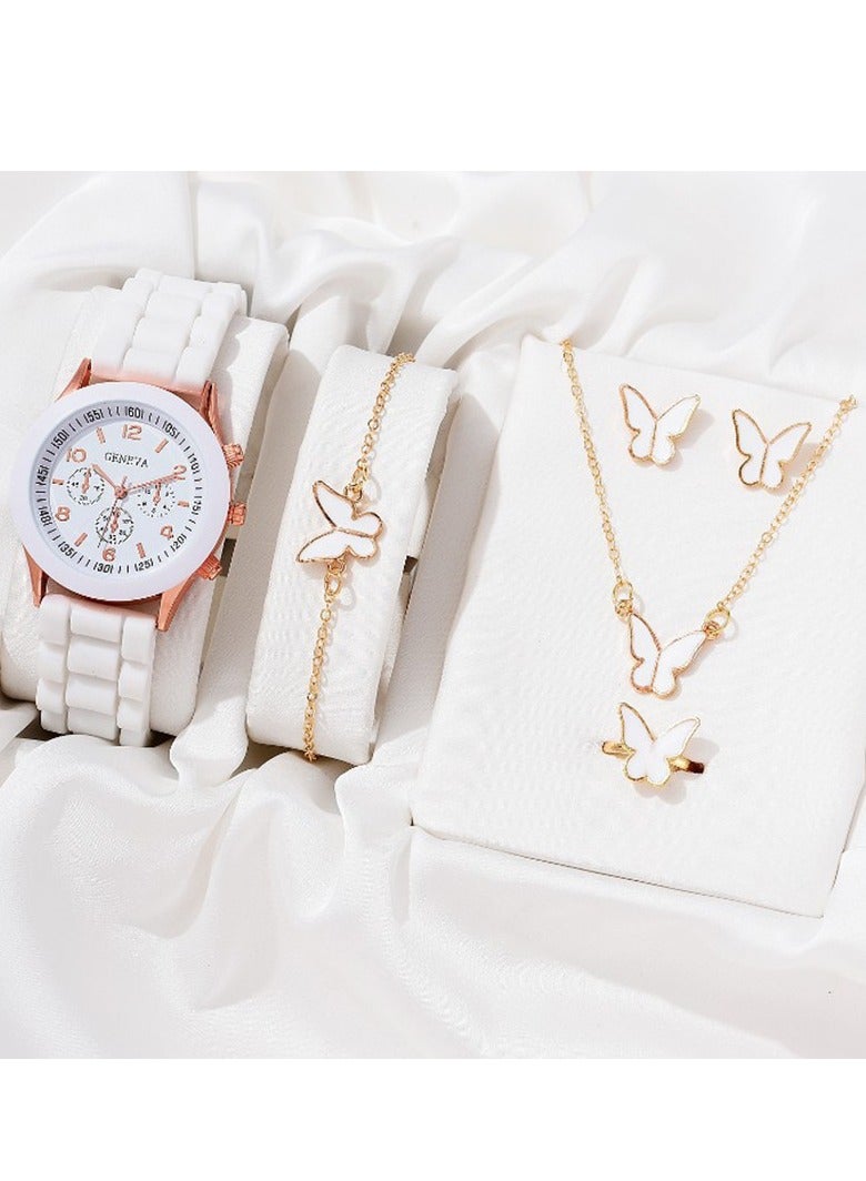 Geneva [2025 New Design]Ladies Watch Fashionable Women Quartz Diamond Wristwatch Classic Simple Watches Business Decoration Bangle Bracelet Necklace Ring Earring Girl Gift Set - Image 1