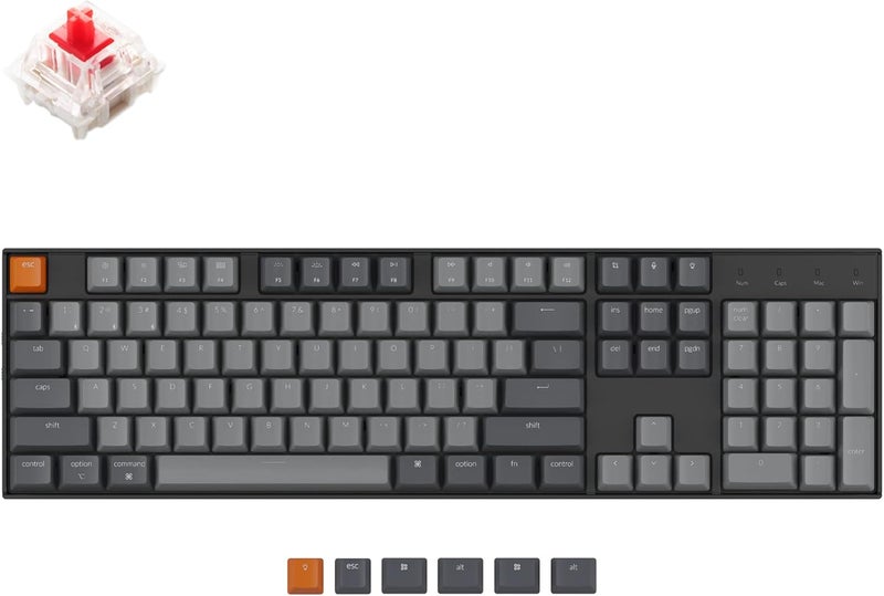 Keychron K10 Full Size 104 Keys Bluetooth Wireless Mechanical Gaming Keyboard for Mac Windows with Super Red Switch, Multitasking/White LED Backlight/USB C Wired Computer Keyboard - Image 1