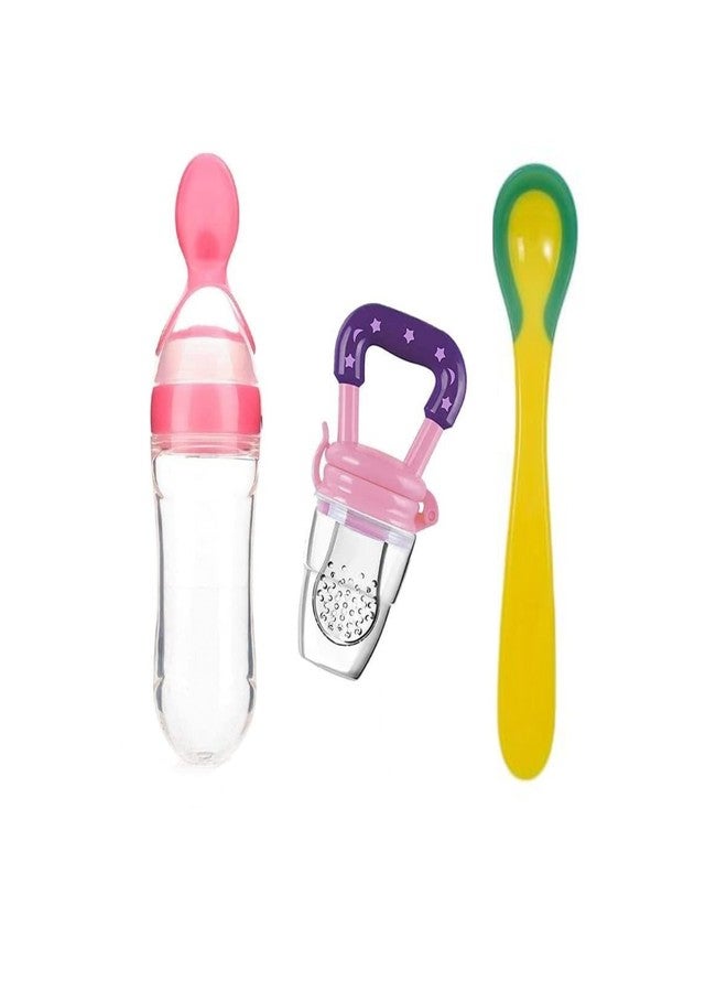 PUTHAK Babies Veggie Feed Nibbler - Feeding Bottle & Fruit Nibbler with Baby Temperature Sensing Spoon for Newborn Baby Pack of 3 (Age 3 to 18 Month) - Image 1