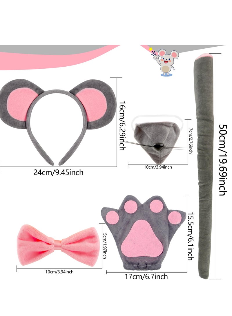 Excefore 12 Pcs Mouse Costume Set, Mouse Ears Headband Nose Tail Gloves Bow Tie Costume Accessories, Suitable for Cosplay Costume Party Decoration - Image 2
