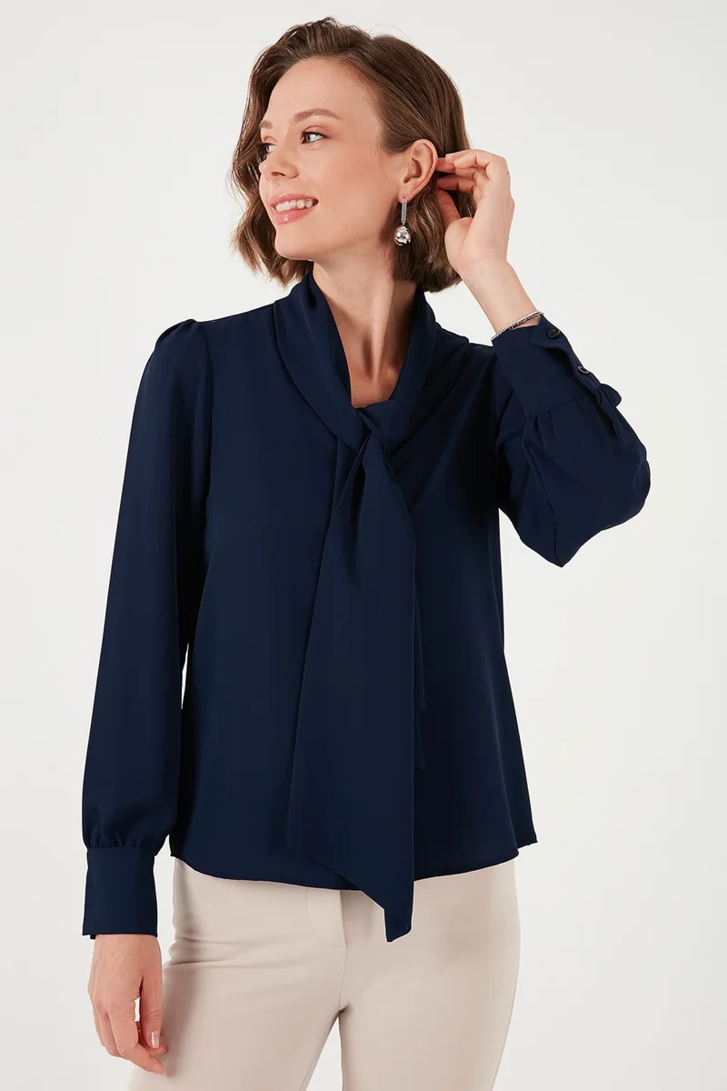 ليلا Regular Fit Tie Detail V Neck Shirt Women's Shirt 611GO0202