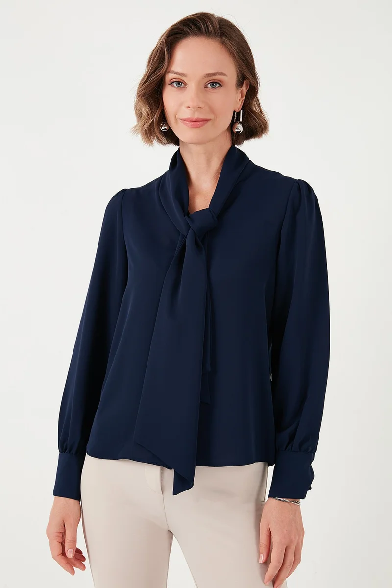 ليلا Regular Fit Tie Detail V Neck Shirt Women's Shirt 611GO0202