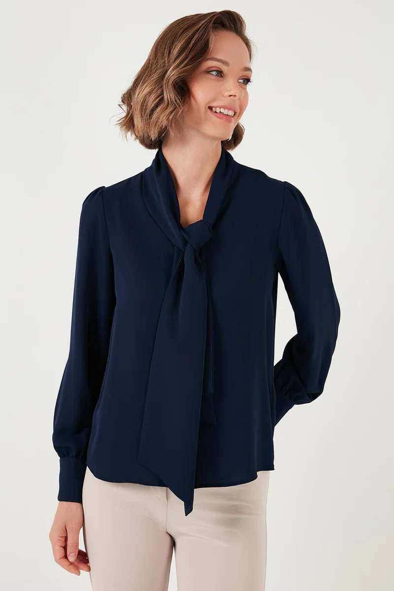 ليلا Regular Fit Tie Detail V Neck Shirt Women's Shirt 611GO0202