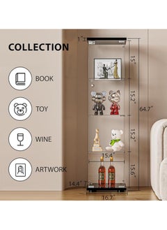 SS FANYUSHOW Glass Display Cabinet, Glass Antique Cabinet, Bookshelf, Display Cabinet, Applicable to Living Room, Study, Bedroom, 64.7" H x 16.7''L x 14''W (Black)  - Image 2