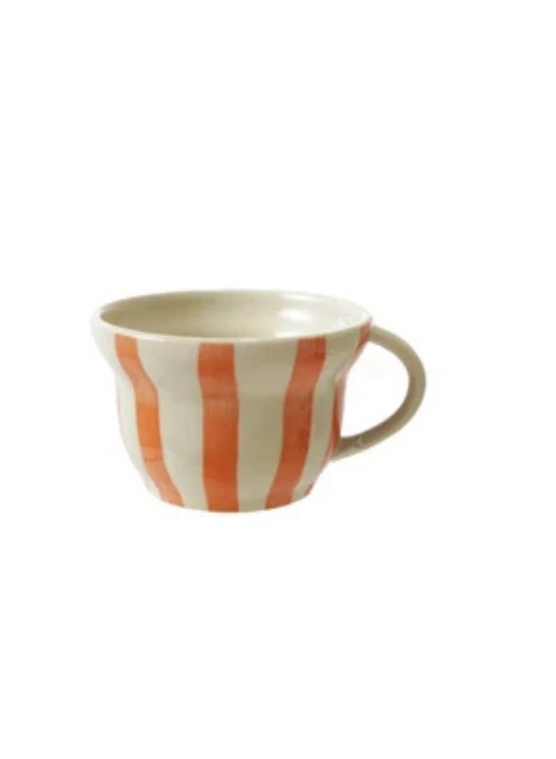 The Saffron Souk 8 oz. Hand-Painted Stoneware Striped Mug - Orange