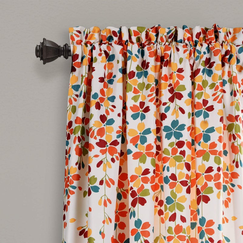 Lush Decor Weeping Flower Light Filtering Window Curtain Panels, Pair, 52"W x 95"L + 2" Header, Turquoise & Tangerine - Charming Modern Floral Curtains for Living Room, Dining Room, & Bedroom - Image 2