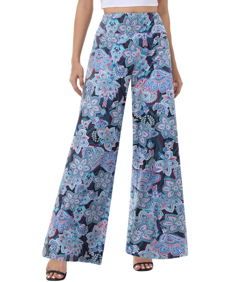 ZOOSIXX Wide Leg Palazzo Pants for Women - High Waist Casual Beach Lounge Pants Loose Dress Pants Stretchy Trousers - Image 1