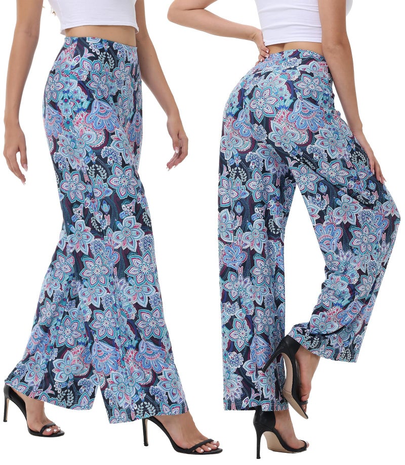 ZOOSIXX Wide Leg Palazzo Pants for Women - High Waist Casual Beach Lounge Pants Loose Dress Pants Stretchy Trousers - Image 2