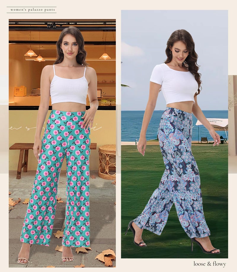 ZOOSIXX Wide Leg Palazzo Pants for Women - High Waist Casual Beach Lounge Pants Loose Dress Pants Stretchy Trousers - Image 4