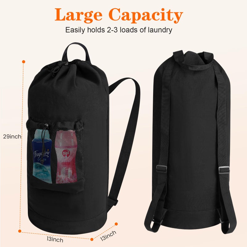 NAHADS Canvas backpack laundry bag, laundry backpack with shoulder straps and mesh pockets, durable laundry basket bag with drawstring closure, suitable for college, laundromats, and apartments. - Image 2