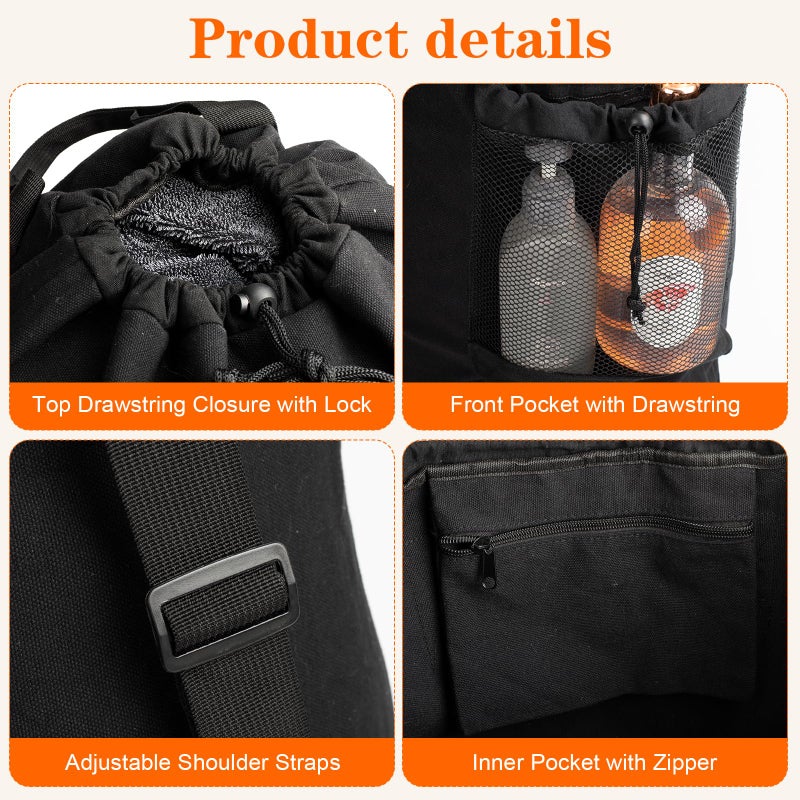 NAHADS Canvas backpack laundry bag, laundry backpack with shoulder straps and mesh pockets, durable laundry basket bag with drawstring closure, suitable for college, laundromats, and apartments. - Image 3