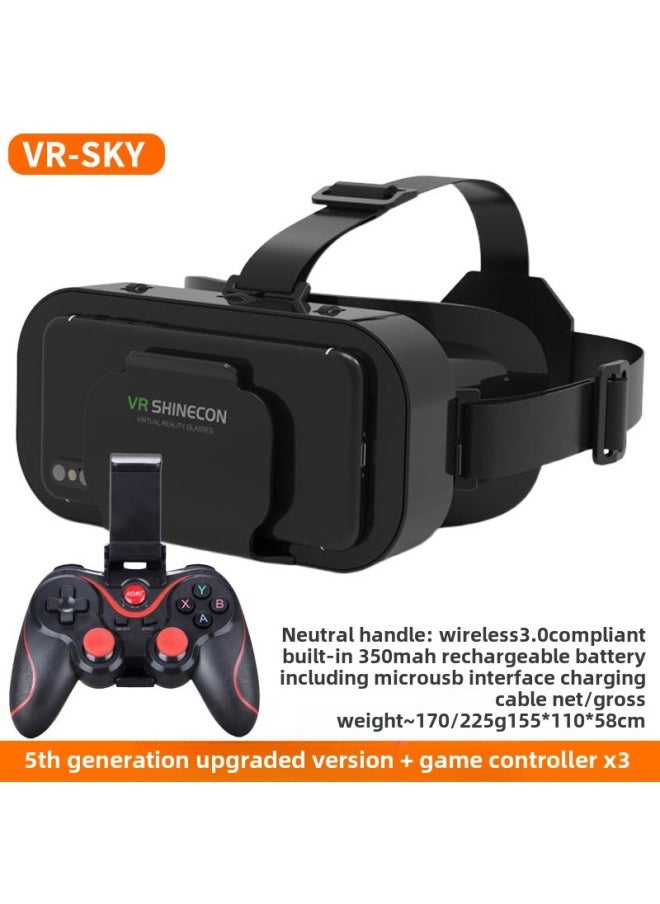 Generic Shinecon VR Glasses Virtual Reality Headset With Earphones Mobile Phone Version 3D Gaming Smart Glasses For Adults And Students-Color:G05pro English X3 Gamepad  - Image 1