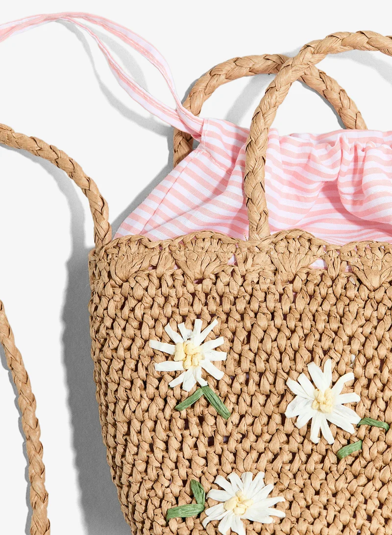 H&M Appliquéd straw crossbody bag