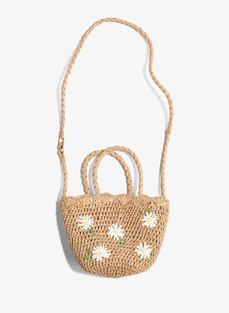 H&M Appliquéd straw crossbody bag