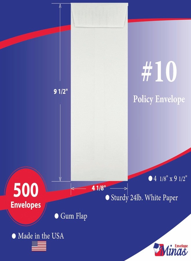 Minas Envelope 500 Minas Envelope #10 Policy (Open End) Envelope, 4 1/8 x 9 1/2, Premium 24lb. White, Gum Flap, 500/Box - Image 2