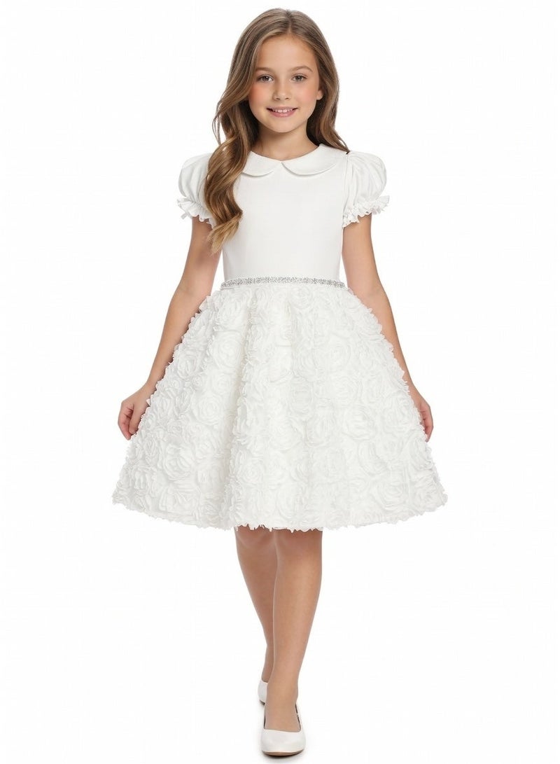 Queen Flower skirt dress white Girls Party Dress, Princess Dress Party Wear Wedding Evening Formal Pageant Dance Gown for Birthday Kid Girls Elegant - Image 1