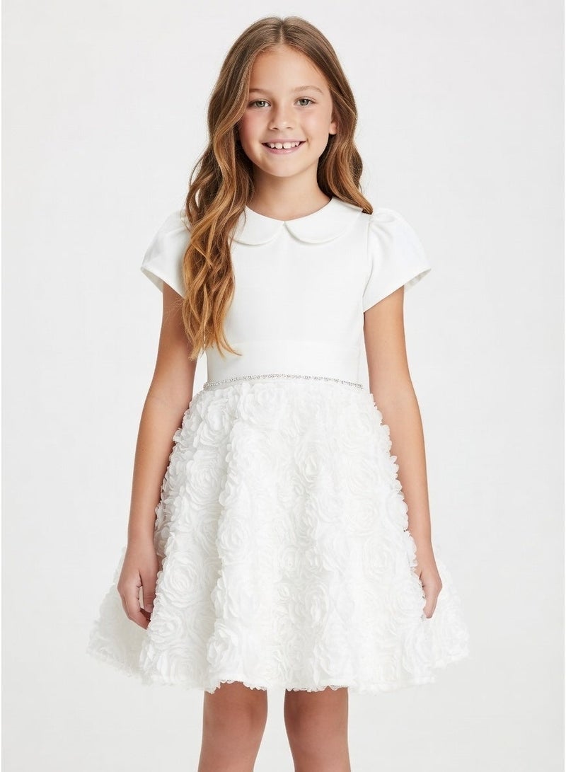 Queen Flower skirt dress white Girls Party Dress, Princess Dress Party Wear Wedding Evening Formal Pageant Dance Gown for Birthday Kid Girls Elegant - Image 2