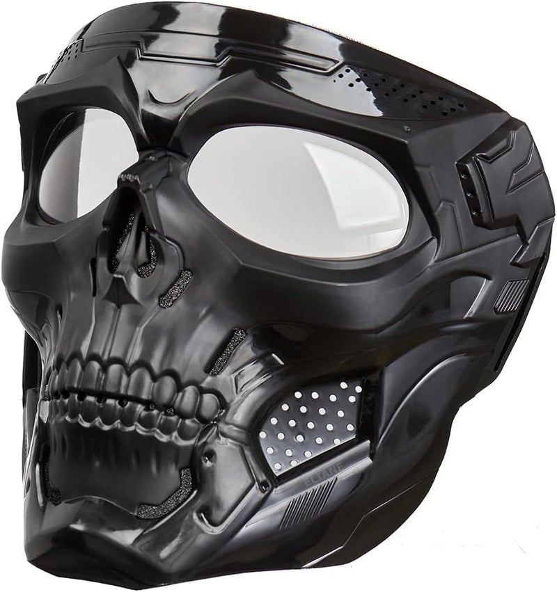 Eliane Goggle Mask Anti Scratch UV Protective Face & Eyewear Windproof Dirt Shield with Soft Foam Padded Detachable Mouth Filter for Cycling Bike Off Road Racing Ride Unisex (Transparent Goggle Skull) - Image 1