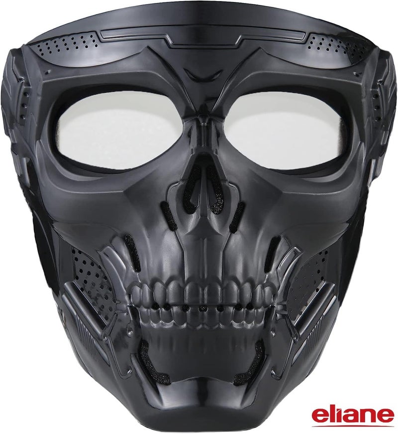 Eliane Goggle Mask Anti Scratch UV Protective Face & Eyewear Windproof Dirt Shield with Soft Foam Padded Detachable Mouth Filter for Cycling Bike Off Road Racing Ride Unisex (Transparent Goggle Skull) - Image 4