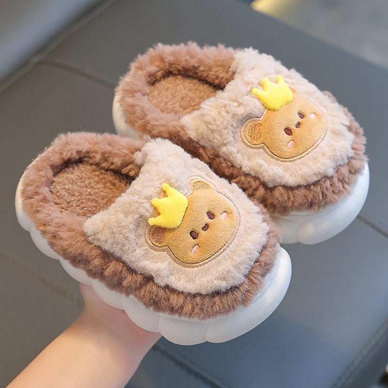 Winter Children'S Cotton Slippers For Boys And Girls Warm Non-Slip Fleece-Lined Parent Bag With Small And Medium-Sized Children'S Baby Mao Mao Cotton Slippers - Image 4
