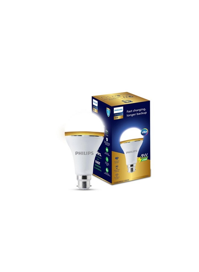 PHILIPS 9W B22 LED Emergency Bulb | 2x Fast Charging LED Bulb for Power Cuts & Longest Backup upto 5 hrs | Color: Crystal White | Pack of 1 | Gold Perform Series - Image 1