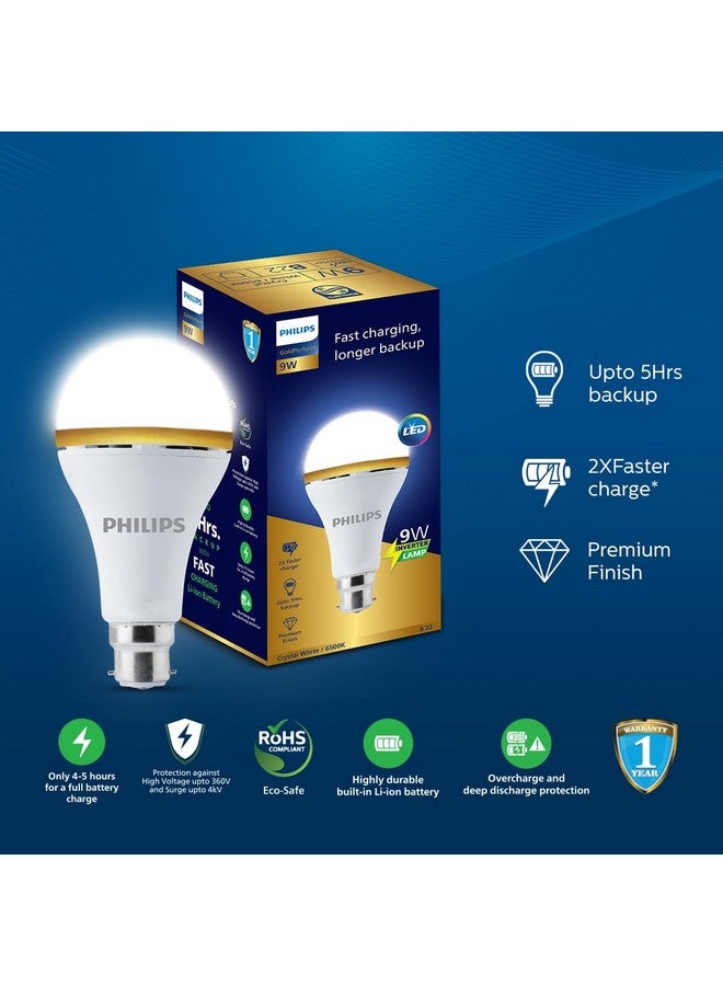 PHILIPS 9W B22 LED Emergency Bulb | 2x Fast Charging LED Bulb for Power Cuts & Longest Backup upto 5 hrs | Color: Crystal White | Pack of 1 | Gold Perform Series - Image 3