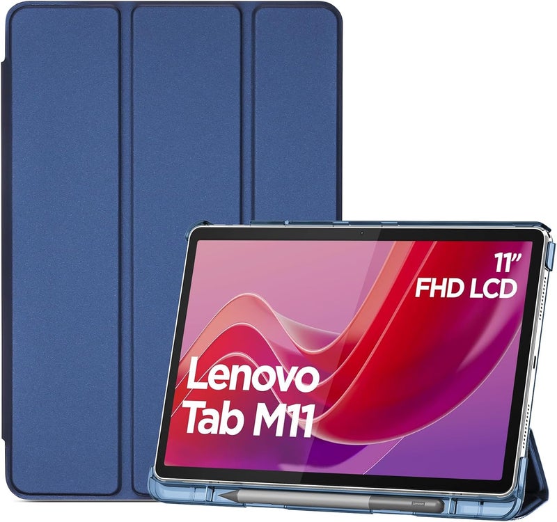 Procases Smart Case For Lenovo Tab M11 11" 2024 Tb330Fu With Pen Holder, Slim Stand Tri-Fold Hard Shell Protective Tablet Cover Translucent Back Case Support Auto Wake/Sleep -Navy - Image 1