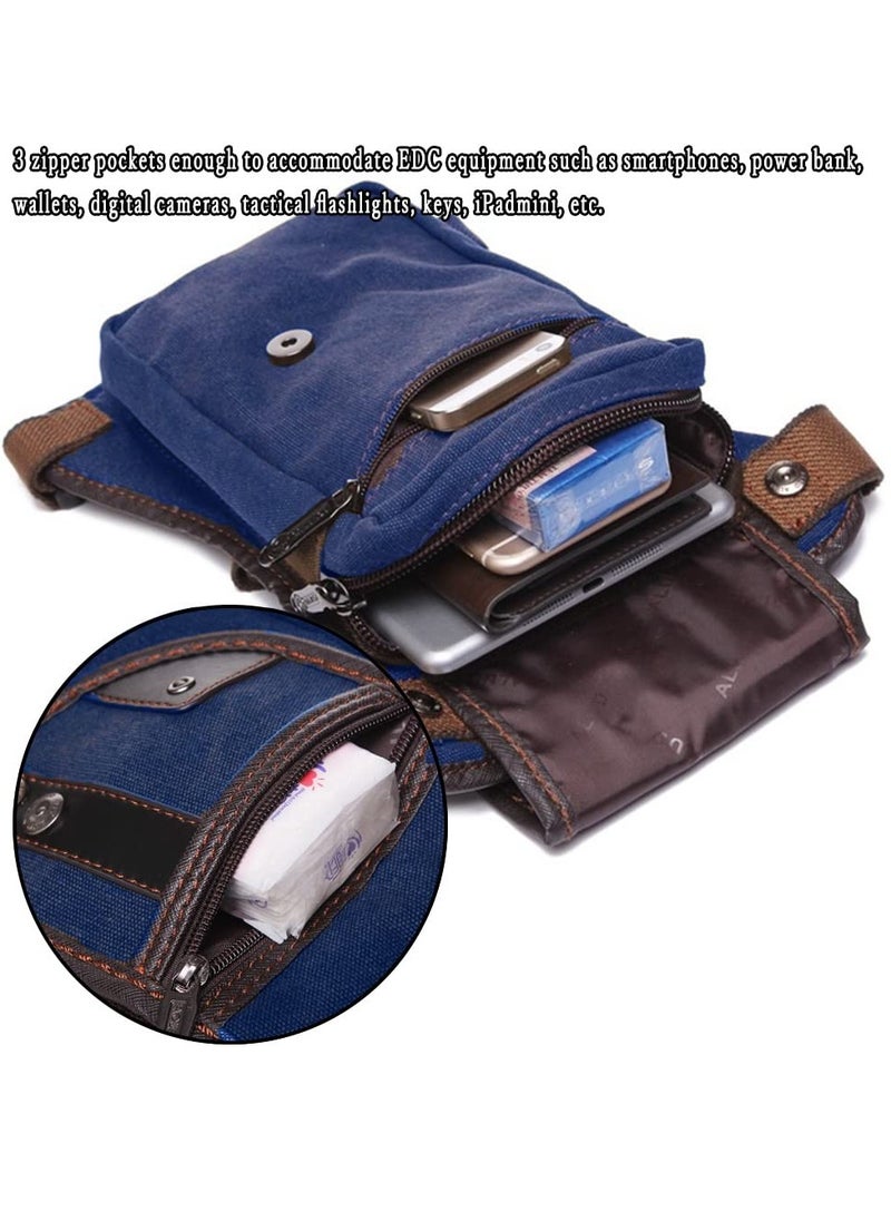 SYOSI Canvas Multi-Purpose Waist Pack Tactical Military Drop Leg Bag Tactical Drop Leg Bag for Men Women Multifunctional Thigh Pack for Motorcycle Bike Hiking Traveling Fishing Dark Blue  - Image 4