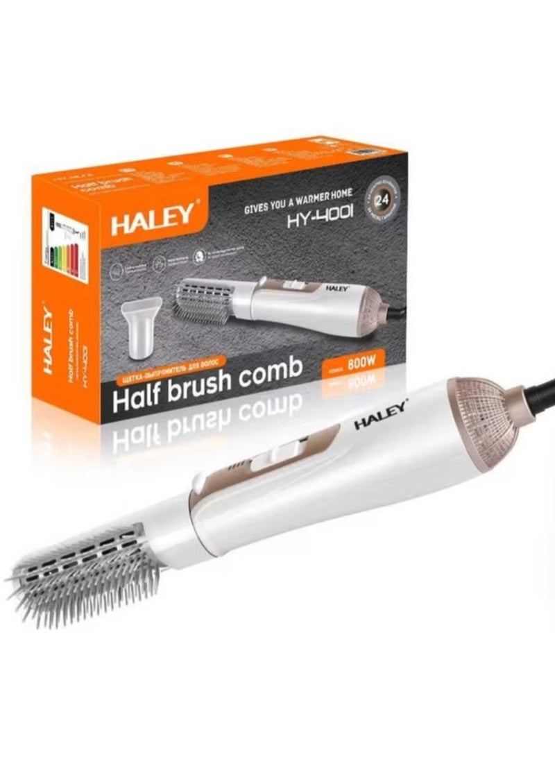 Haley فرشاة تصفيف الشعر بالهواء الساخن بقوة 800 واط لزيادة كثافة الشعر، مشط نصف فرشاة - Image 1